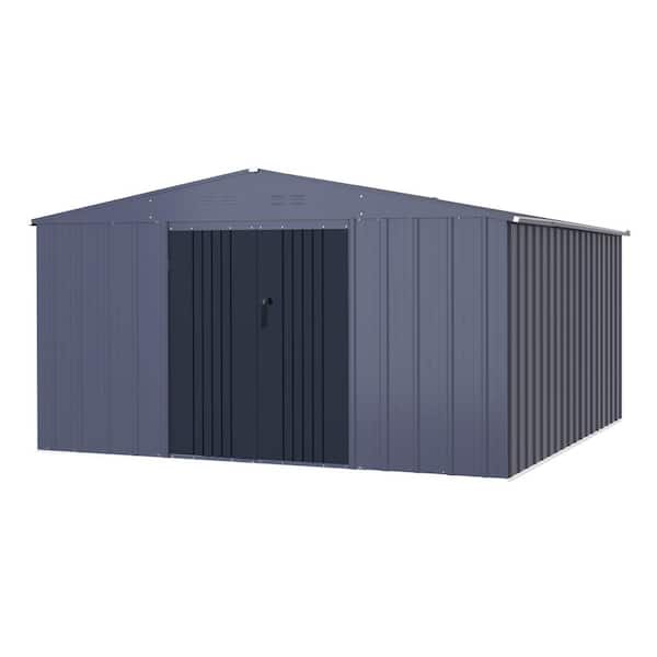 VEIKOUS 10 ft. W x 10 ft. D Metal Outdoor Storage Shed 100 sq. ft., Gray