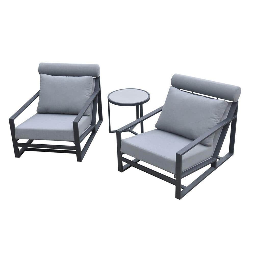 Renava Boardwalk 3-Piece Aluminum Round Outdoor Bistro Set with Grey Cushio