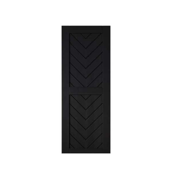 JT3 26 in. x 80 in. C-Panel Solid Core Black Fishbone Design Pine Wood Interior Sliding Barn Door Slab