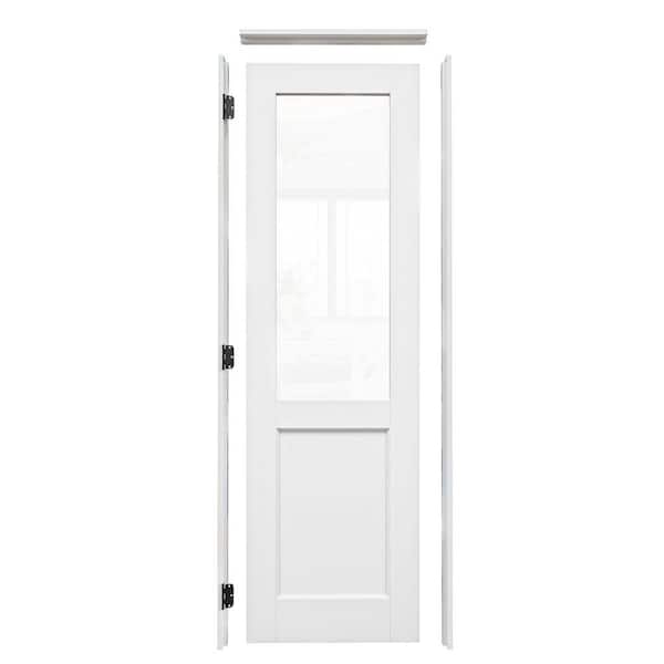 24 in. x 80 in. 1/2-Lite Clear Glass Right Handed White Solid Core MDF Prehung Door with Quick Assemble Jamb Kit