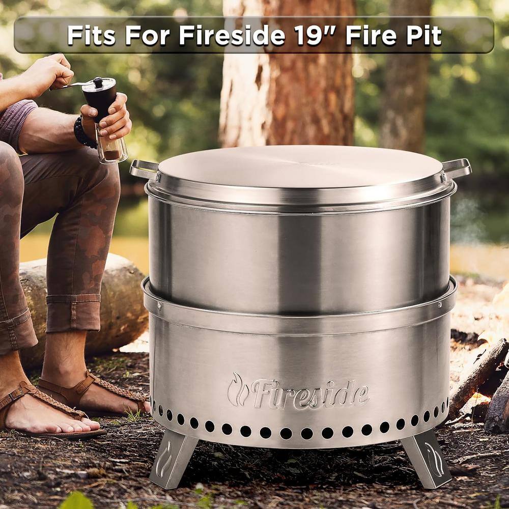 Round Brushed Stainless Steel Fire Pit Lid with Handles