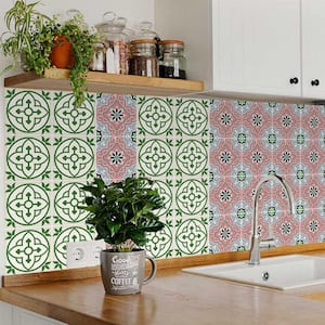 Pink, Grey and Green N9 4 in. x 4 in. Vinyl Peel and Stick Tile (24 Tiles, 2.67 sq. ft./pack)