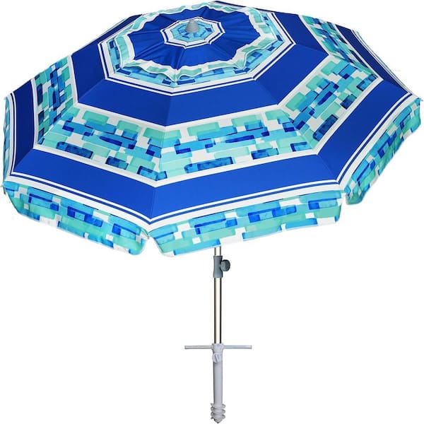 Unbranded 7 ft. Aluminum Pole Push Button Tilt Beach Umbrella with Sand Anchor and Carry Bag in Crystal Fresco