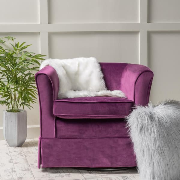 Noble House Cecilia Fuchsia Velvet Arm Chair with Swivel (Set of 1)