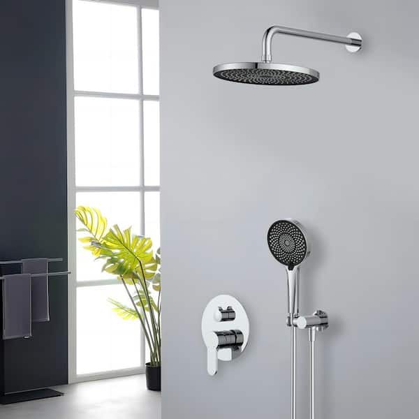 UPIKER 3-Spray Patterns with 1.8 GPM 10 in. Tub Wall Mount Dual Shower Heads in Spot Resist Chrome (Valve Included)