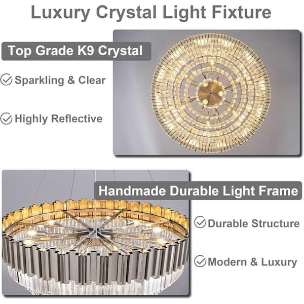 YUYI 39 in. 21-Light Luxury Silver Crystal Chandelier, 7-Tier