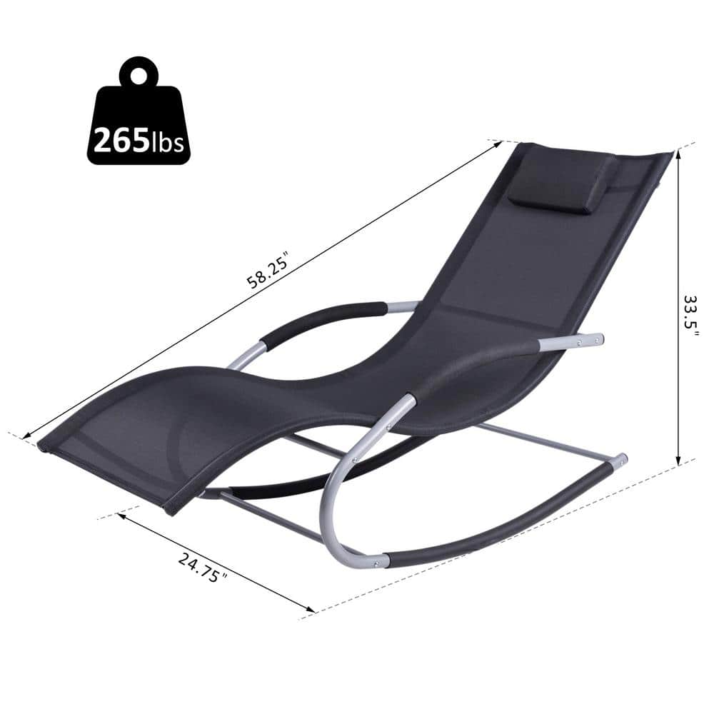 Elysian Black Zero Gravity Rocking Chaise with Cushioned Headrest
