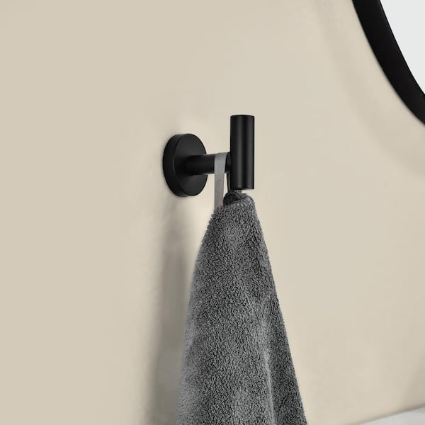 6 Pack J-Hook Stainless Steel Robe/Towel Hook in Matte Black