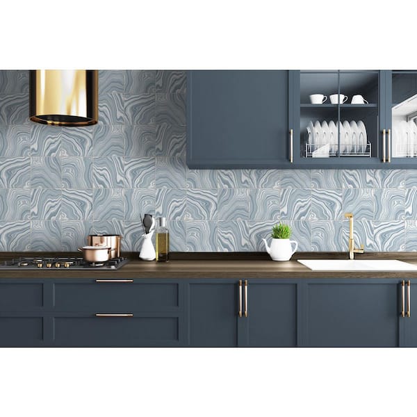 30.75 sq. ft. Luxe Haven Lakeside Marbled Tile Vinyl Peel and Stick Wallpaper Roll