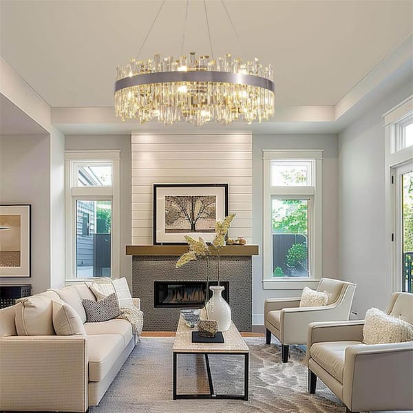 LuminFan 16-Light Nickel Luxury Crystal Chandelier for Living Room