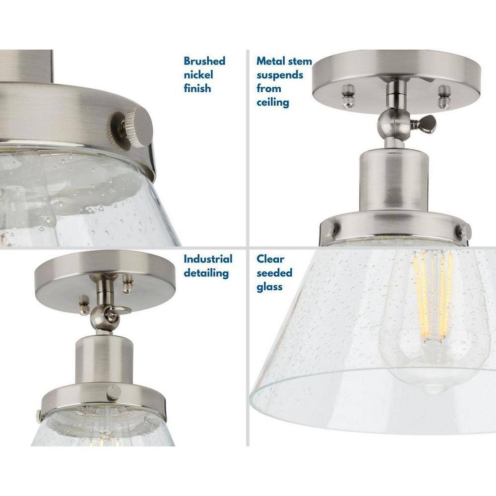 Hinton Brushed Nickel 1-Light Flush Mount with Seeded Glass Shade