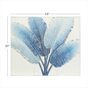 Metal Blue Handmade Palm Leaf Wall Decor with White Backing
