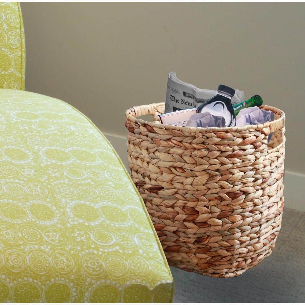 Large Round Handwoven Water Hyacinth Wicker Basket with Handles