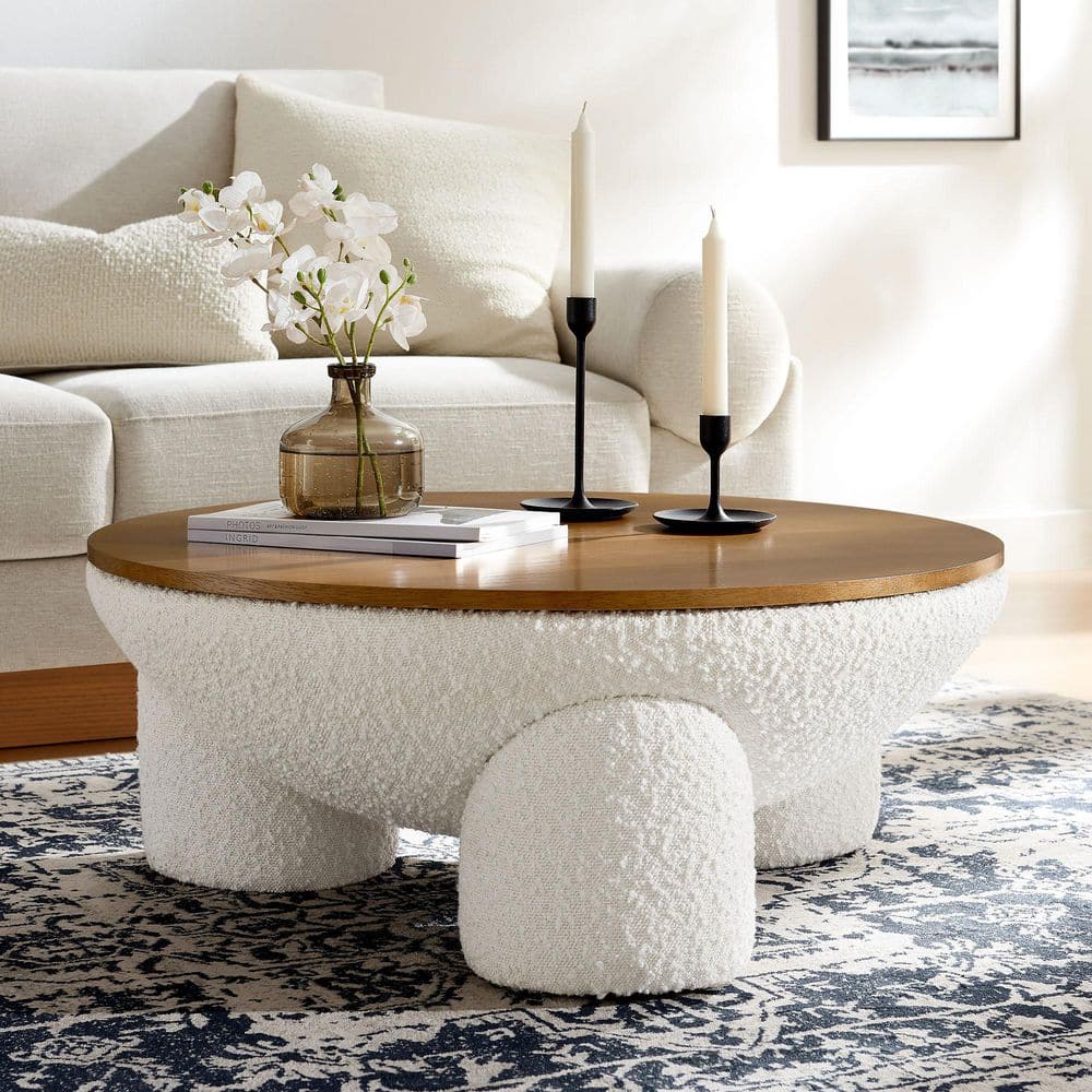 MODWAY Tridome 30.5 in. Large Round Upholstered Wood Top Boucle