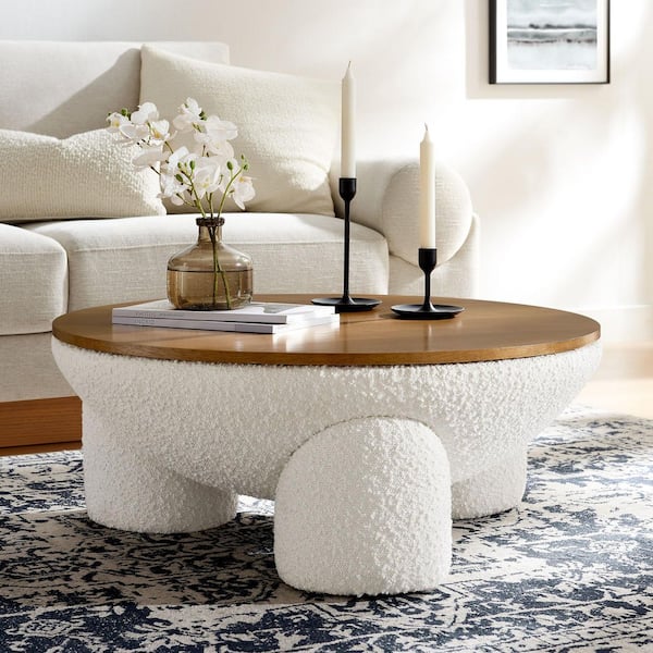 MODWAY Tridome 30.5 in. Large Round Upholstered Wood Top Boucle
