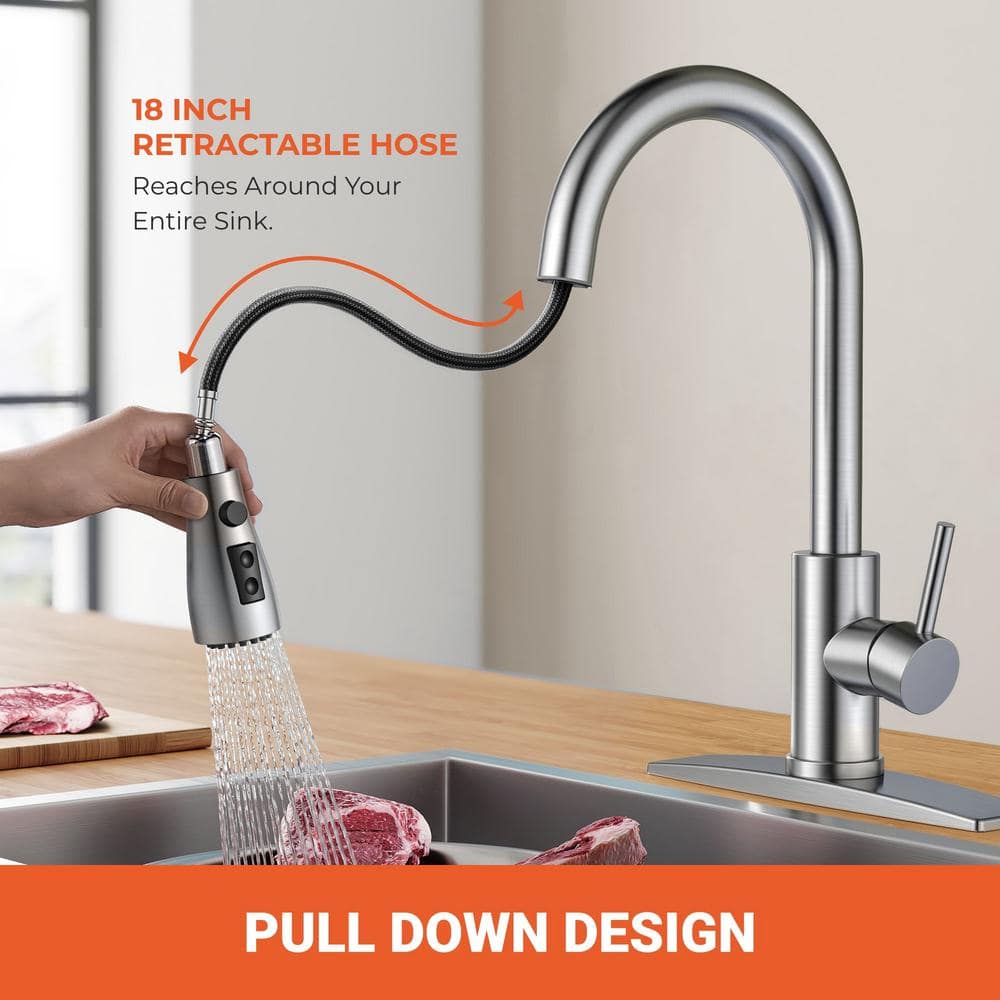 High Arc Brushed Nickel Pull-Out Kitchen Faucet with Single Handle