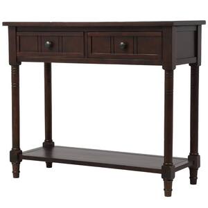 35.4 in. Espresso Daisy Series Console Table Traditional Design with 2-Drawers and Bottom Shelf
