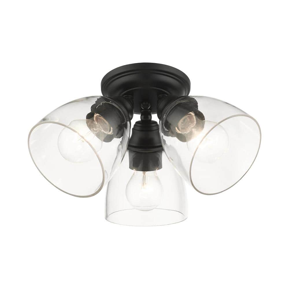 Montgomery Hand-Blown Glass 3-Light Black Flush Mount