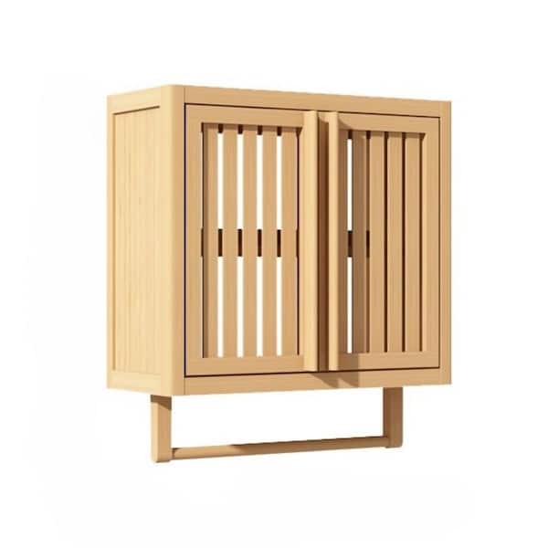 Adrinfly Bamboo 8.46 in. W x 19.69 in. D x 21.69 in. H Bathroom Storage Wall Cabinet in Neutral with Towel Bar, Good and Stable