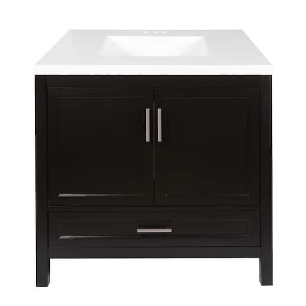 Amluxx Salerno 37 in. W x 22 in. D x 36 in. H Bath Vanity in Espresso with Cultured Marble Vanity Top in White with White Basin
