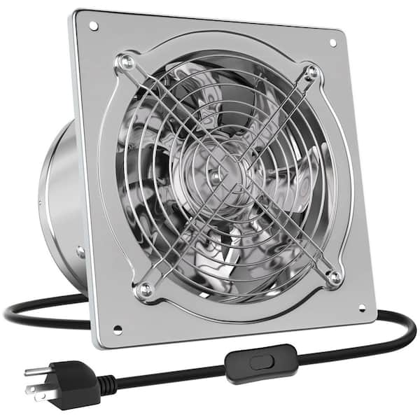 308 CFM 6 in. Silver Metal Electric Power Gable Mount Attic Fan with Switch and 8 ft. Power Cord Plug-In, Wall Mount