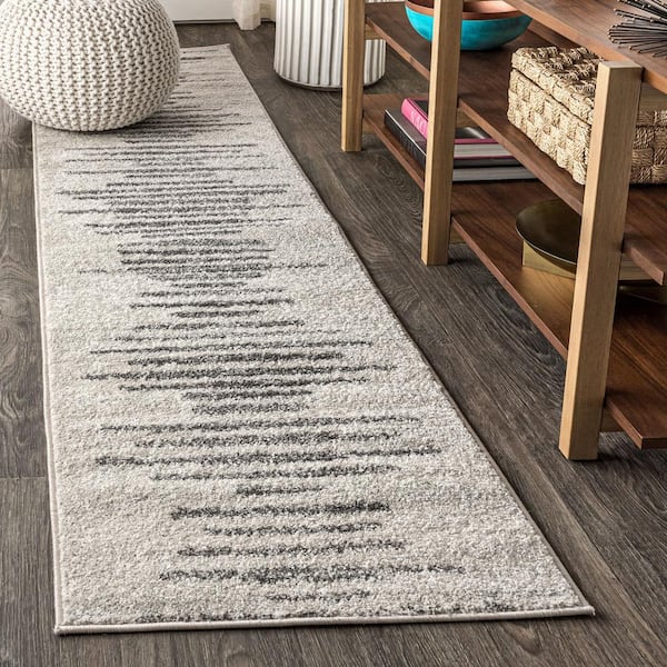 Aya Berber Stripe Geometric Cream/Gray 2 ft. x 8 ft. Runner Rug