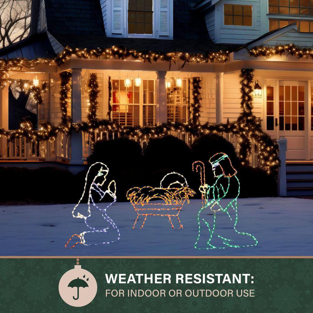 Outdoor Multicolor LED Nativity Set with Powder-Coated Metal Frame