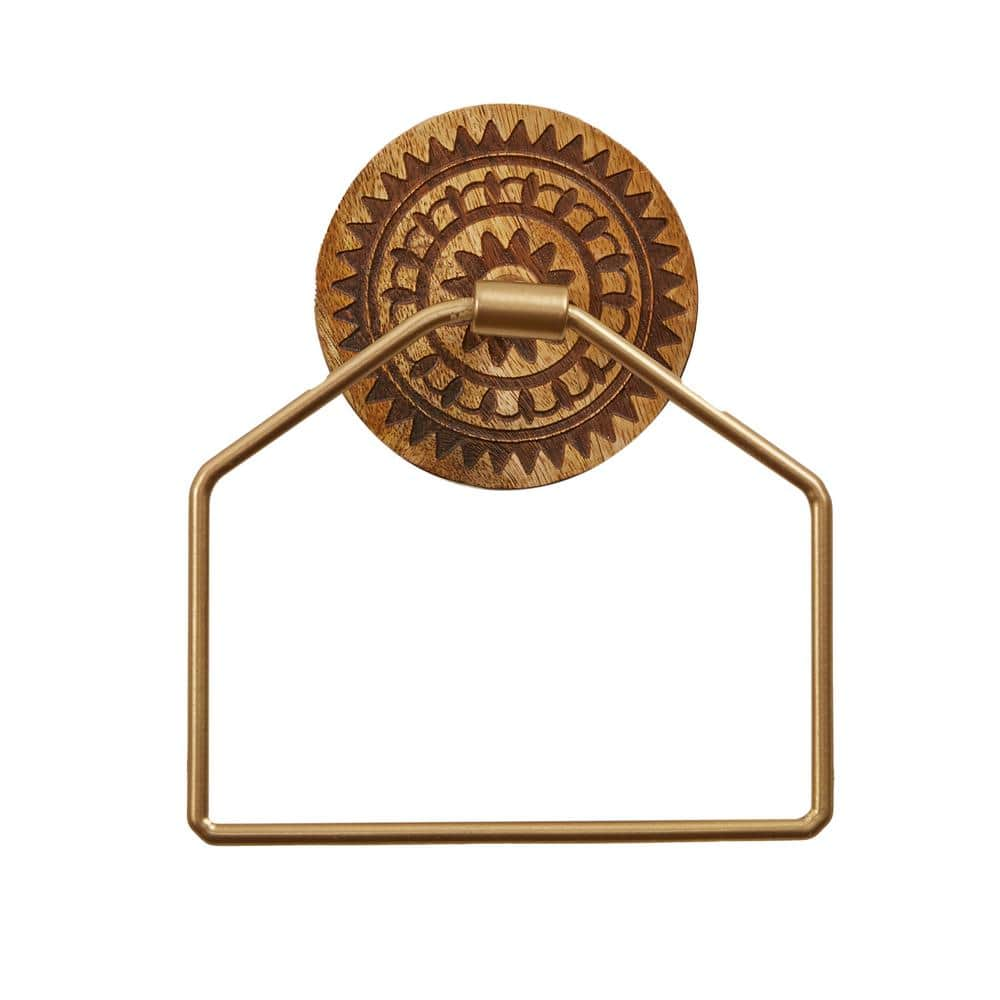 Modern Brass Towel Ring with 2-1/2 Disk Rosette in Satin Brass