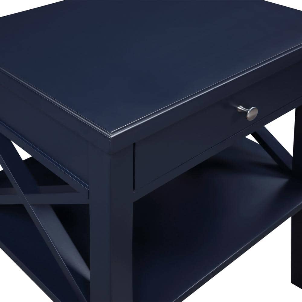 Marta Midnight Blue 1-Drawer Hardwood Nightstand with Shelf