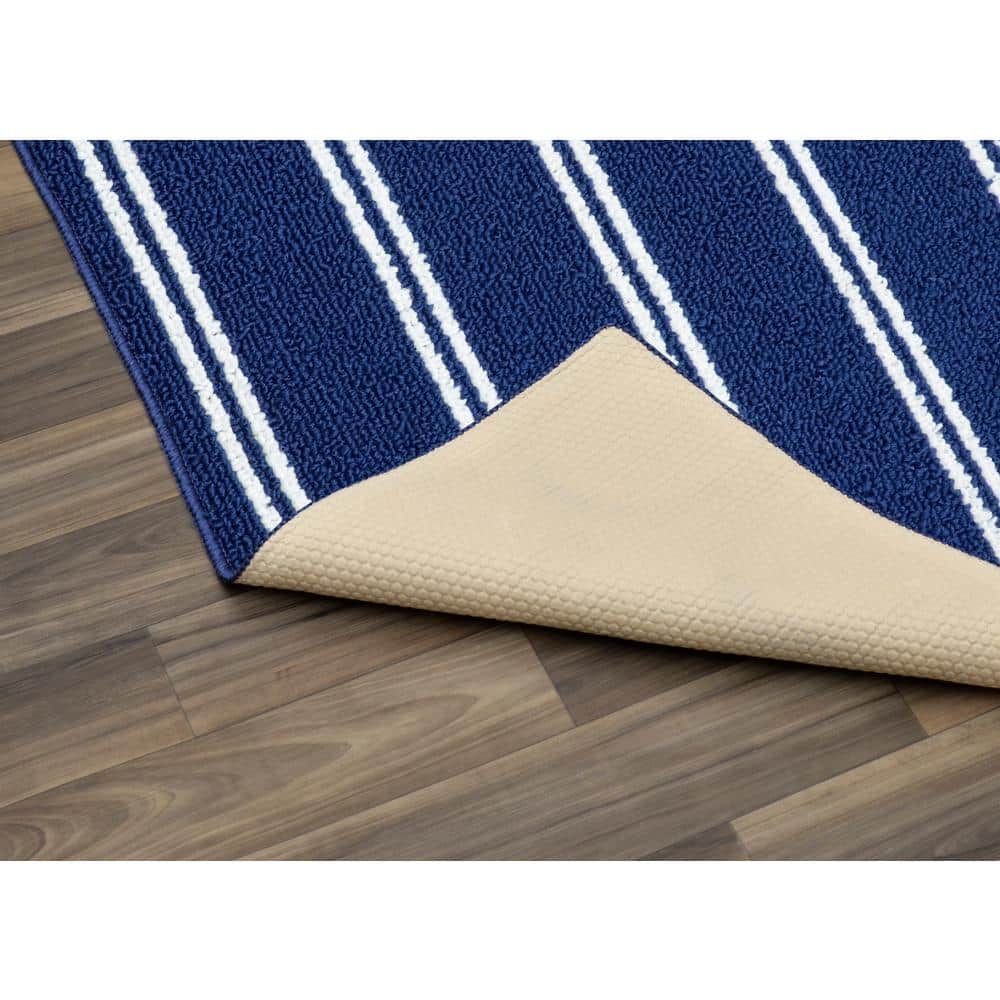 Avery Tufted Navy Stripe 9' x 12' Easy-Care Synthetic Area Rug