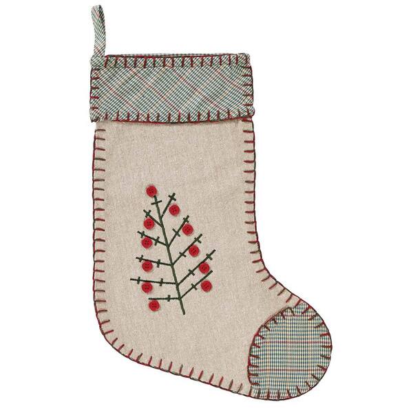 VHC Brands 15 in. Tidings Light Khaki Tan Traditional Christmas Decor Stocking