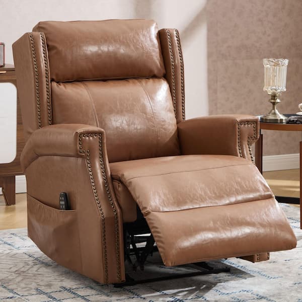 aisword Chestnut Brown High-End Leather Manual Recliner Chair with