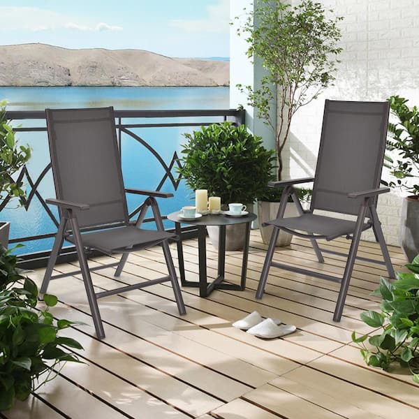FORCLOVER 2 Pieces Patio Folding Outdoor Lounge Chairs Aluminium Adjustable black in Gray