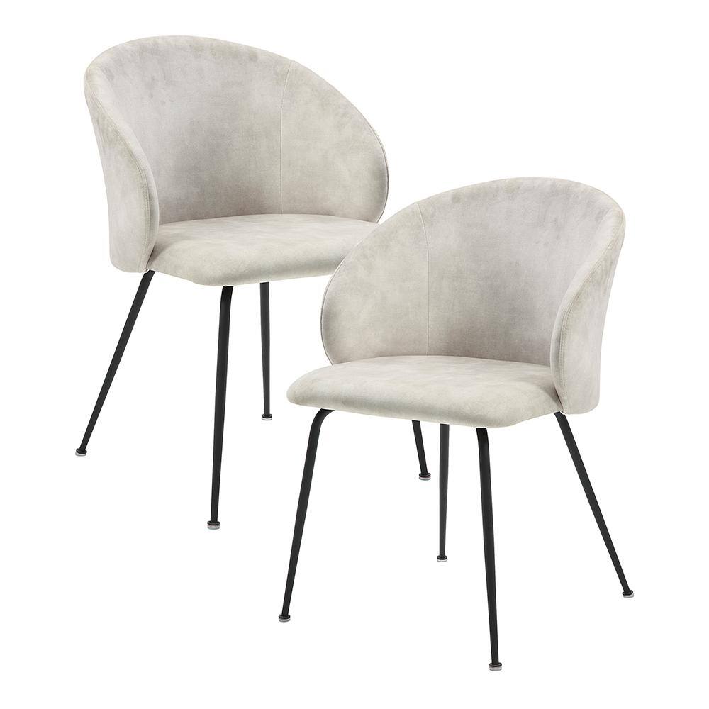 Adelyn Beige Velvet Fabric Upholstered Dining Chair, Set of 2 with Metal Le