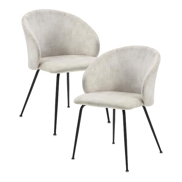 Lazzara Adelyn Beige Velvet Fabric Upholstered Dining Chair, Set of 2 with Metal Legs