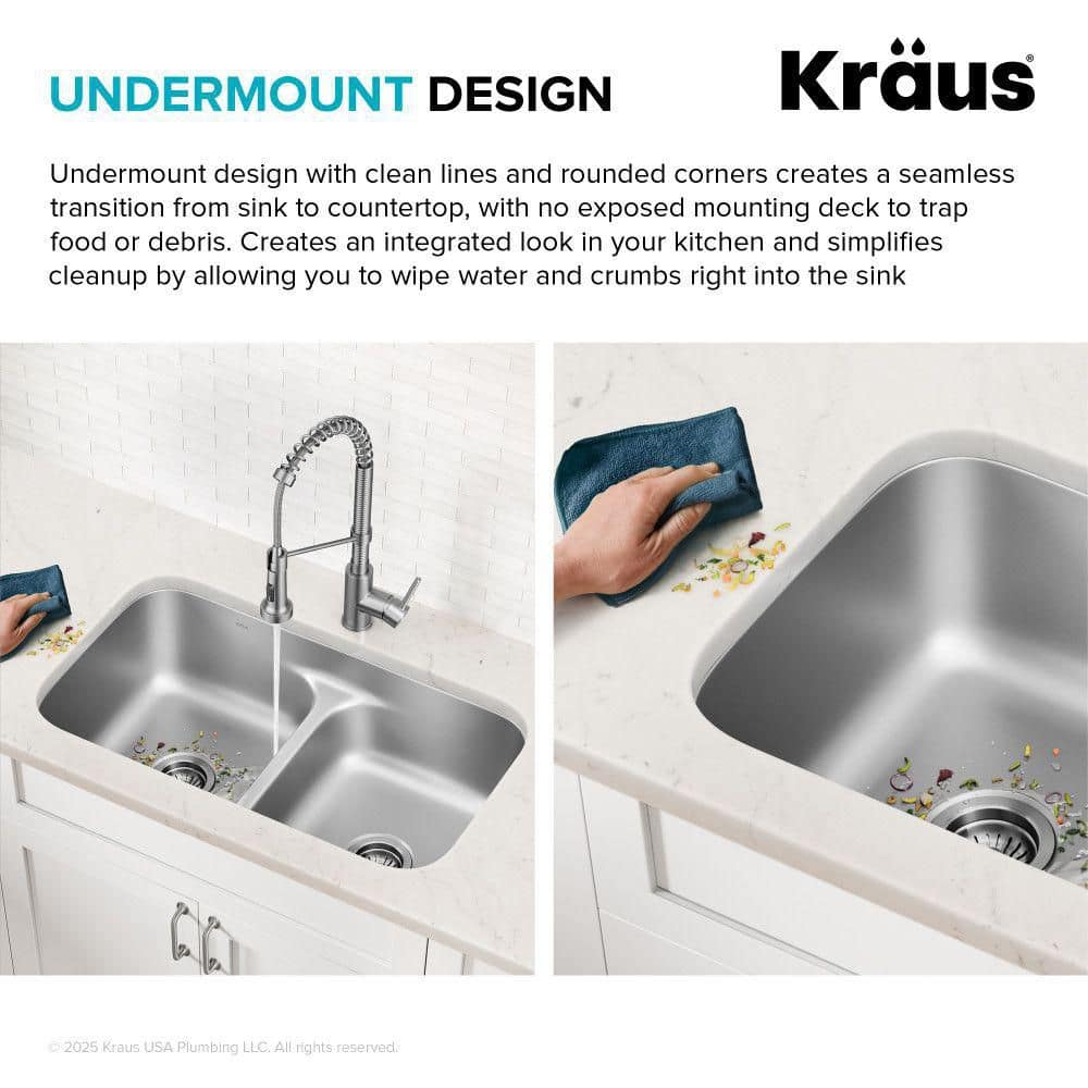 Premier 32-inch Satin Stainless Steel Double Bowl Undermount Sink