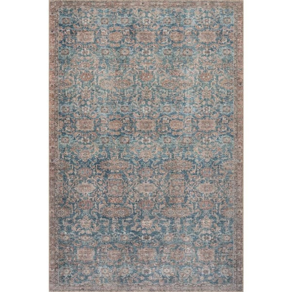 Ethellie Vintage and Distressed Washable Blue 4 ft. x 6 ft. Indoor Area Rug