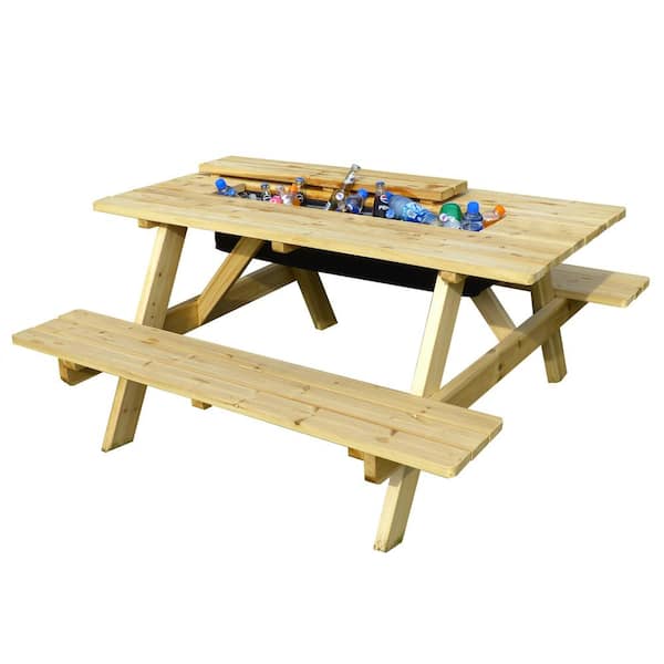 Northbeam Natural Wood Picnic Table With Built In Cooler Tbc010001910 The Home Depot