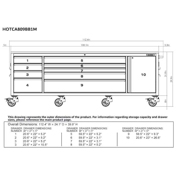 Husky 108 in. W x 24 in. D 9-Drawer Heavy-Duty Mobile Workbench with Stainless Steel Top in Matte Black