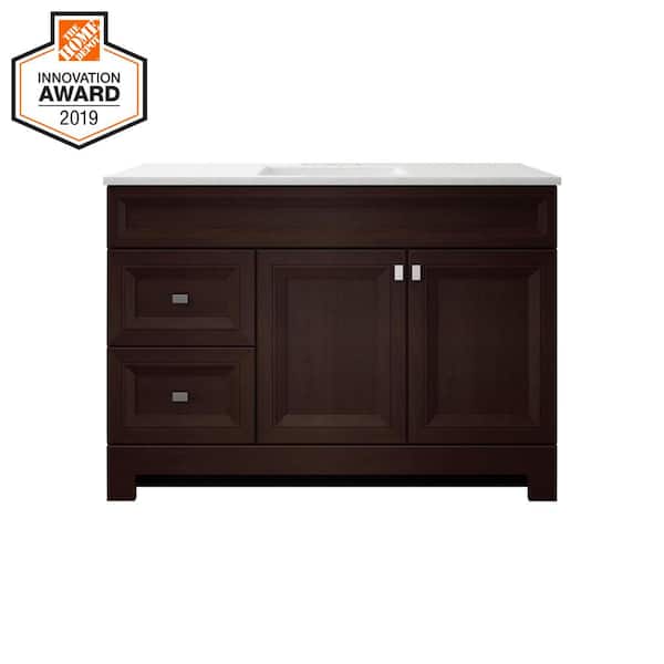 Sedgewood 48.5 in. W x 18.75 in. D x 34.375 in. H Single Sink Bath Vanity in Dark Cognac with Arctic Solid Surface Top