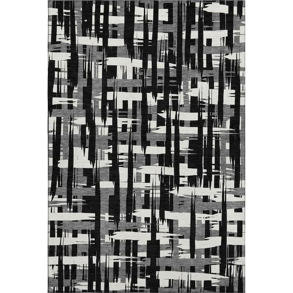 Mayfield Premium Machine Washable Abstract AMF1849 Black 10 ft. x 14 ft. Area Rug