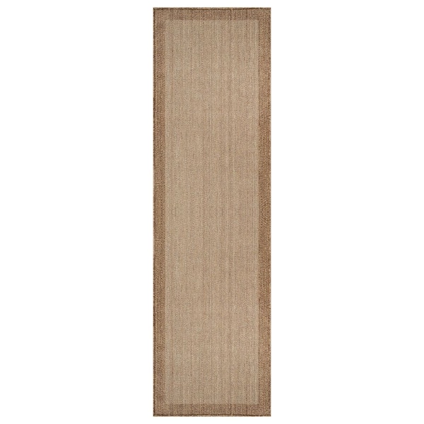 Geometric Border Sand/Natural Easy-Care Jute-Style Indoor/Outdoor Flat Woven Area Rug 2 ft. 3 in. x 6 ft. Sand
