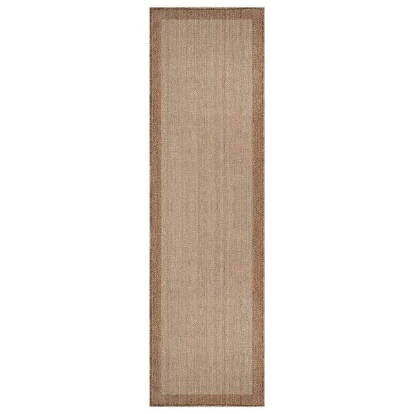 Geometric Border Sand/Natural Easy-Care Jute-Style Indoor/Outdoor Flat Woven Area Rug 2 ft. 3 in. x 8 ft. Sand