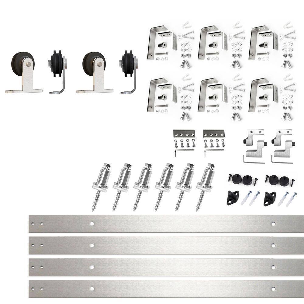 9 ft./108 in. Brushed Nickel Double Track Bypass U-Shape Sliding Barn Door Hardware Kit - T-Shape Design Roller price history on PriceWatchPro