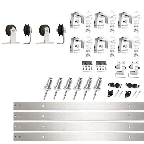 HOMACER 9 ft./108 in. Brushed Nickel Double Track Bypass U-Shape Sliding Barn Door Hardware Kit - T-Shape Design Roller
