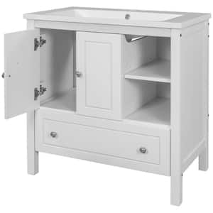 30 in. W x 18 in. D x 32 in. H Single Sink Bathroom Vanity with White Freestanding Vanity and White Ceramic Top