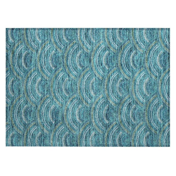 Chantille Machine Washable Indoor/Outdoor Abstract ACN984 Teal 1 ft. 8 in. x 2 ft. 6 in. Area Rug