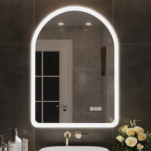 Lindia 22 in. W x 30 in. H Arched Framed Anti-Fog Lighted Wall Mount Bathroom Vanity Mirror in White