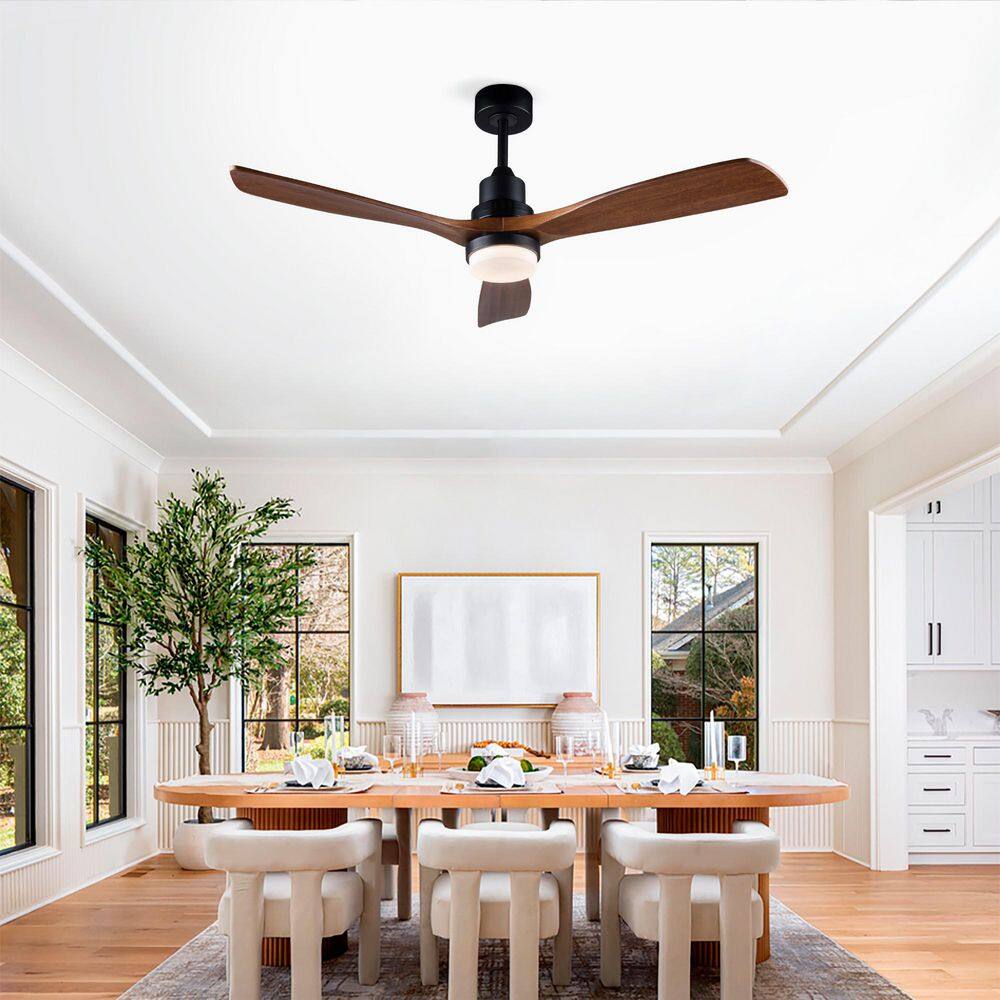 52 in. Indoor Black Downrod Mount Standard Ceiling Fan with 3 Solid Wood, Dimmable, DC Motor and Remote Control price history on PriceWatchPro