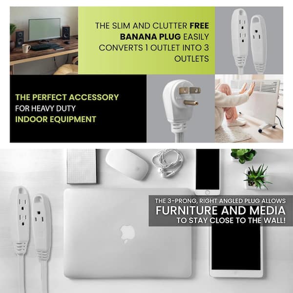 Perfpower Go Green 16/3 3-Outlet Extension Cord – 15 Feet, Slim Design, Ideal For Home Appliances And Electronics